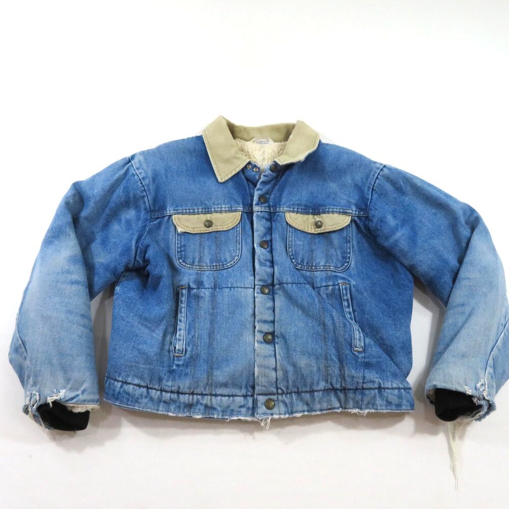 Key Imperial Sherpa Jean Jacket Trucker Blue Ranch Western Snap Up Sz M?